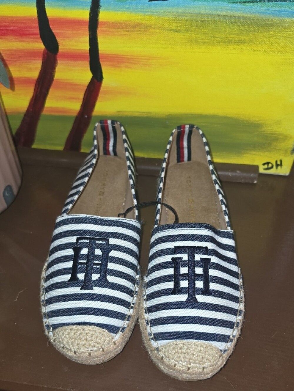 Tommy Hilfiger Navy & White Striped Espadrille Slip-Ons - Picture 2 of 4